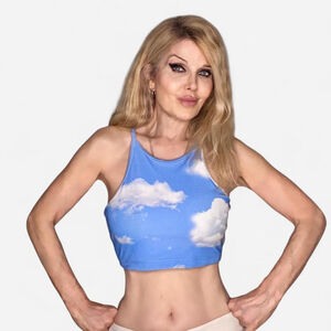 Beach Riot blue sky & clouds sports bra